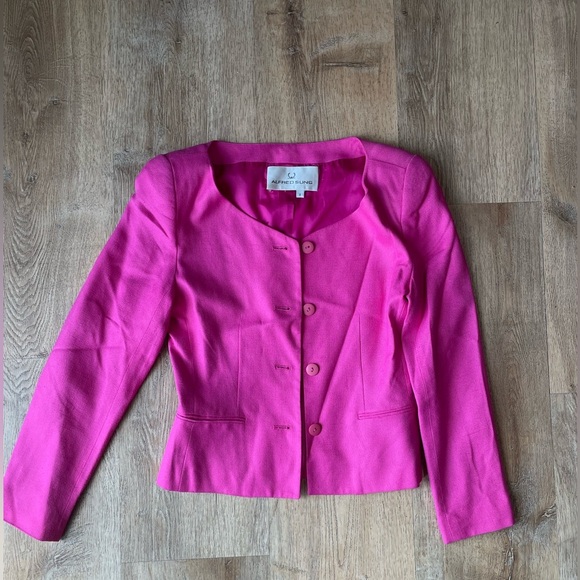 Vintage Alfred Sung Bright Pink Structured Blazer Size 2 Retro Power Suit - Picture 1 of 3